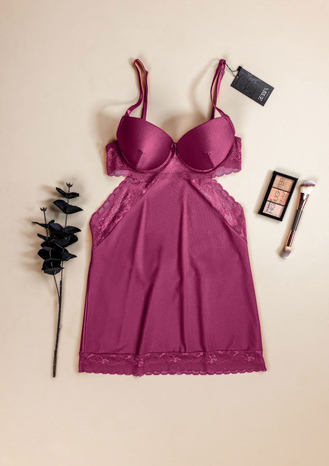 Satin Lace Padded Babydoll