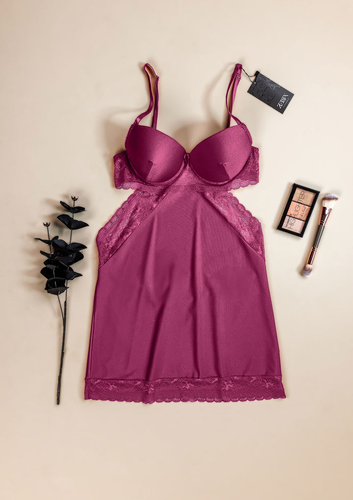 Satin Lace Padded Babydoll