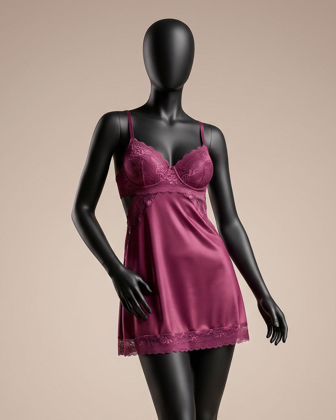 Satin & Lace Padded Babydoll – Coral (4350)