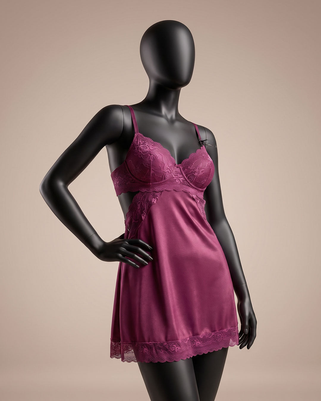 Satin & Lace Padded Babydoll – Coral (4350)