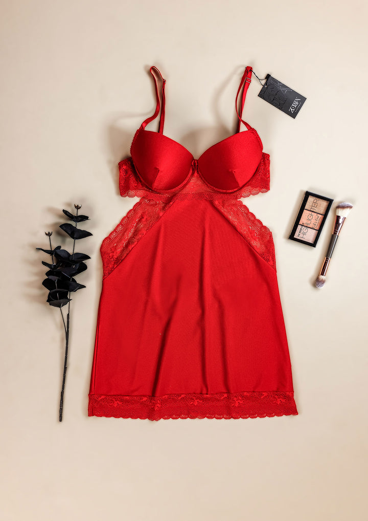 Satin Lace Padded Babydoll