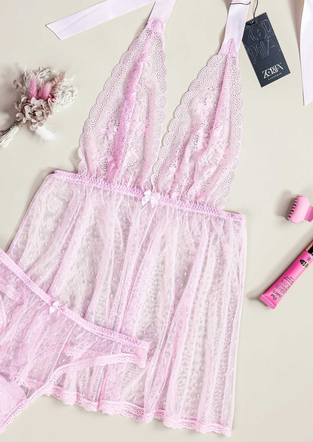 Dotted Mesh Lace Babydoll