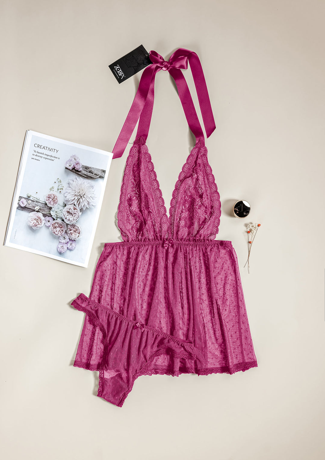 Dotted Mesh Lace Babydoll