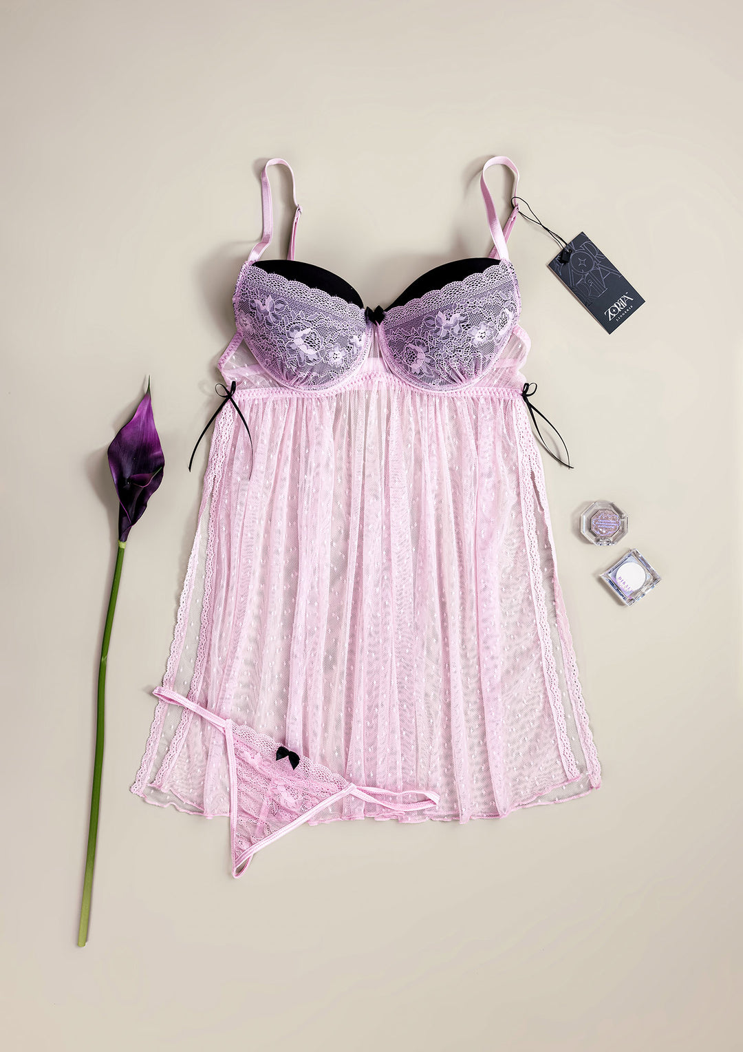 Lace Mesh Babydoll with Adjustable Straps