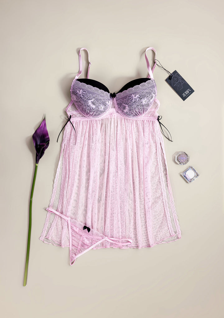 Lace Mesh Babydoll with Adjustable Straps