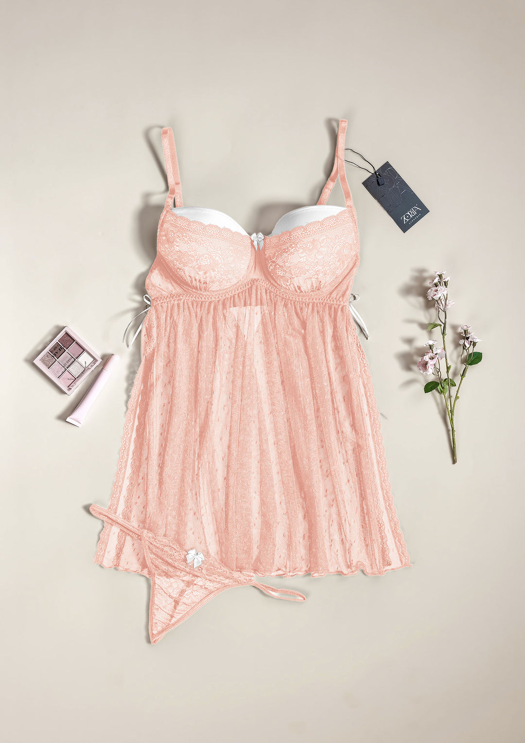 Lace Mesh Babydoll with Adjustable Straps
