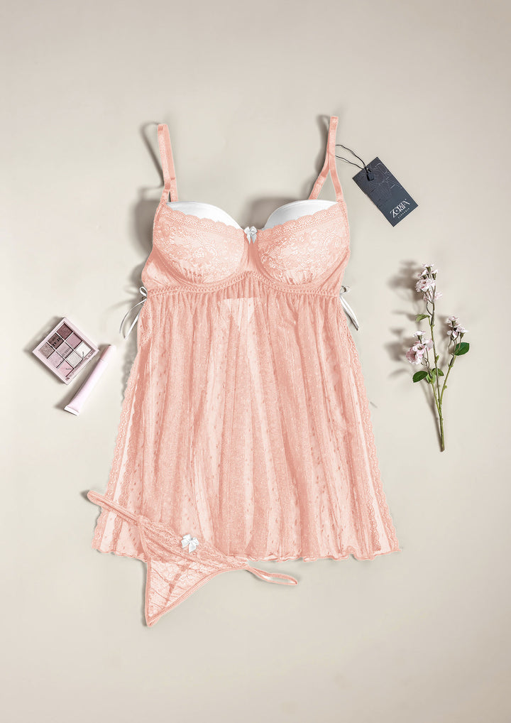Lace Mesh Babydoll with Adjustable Straps
