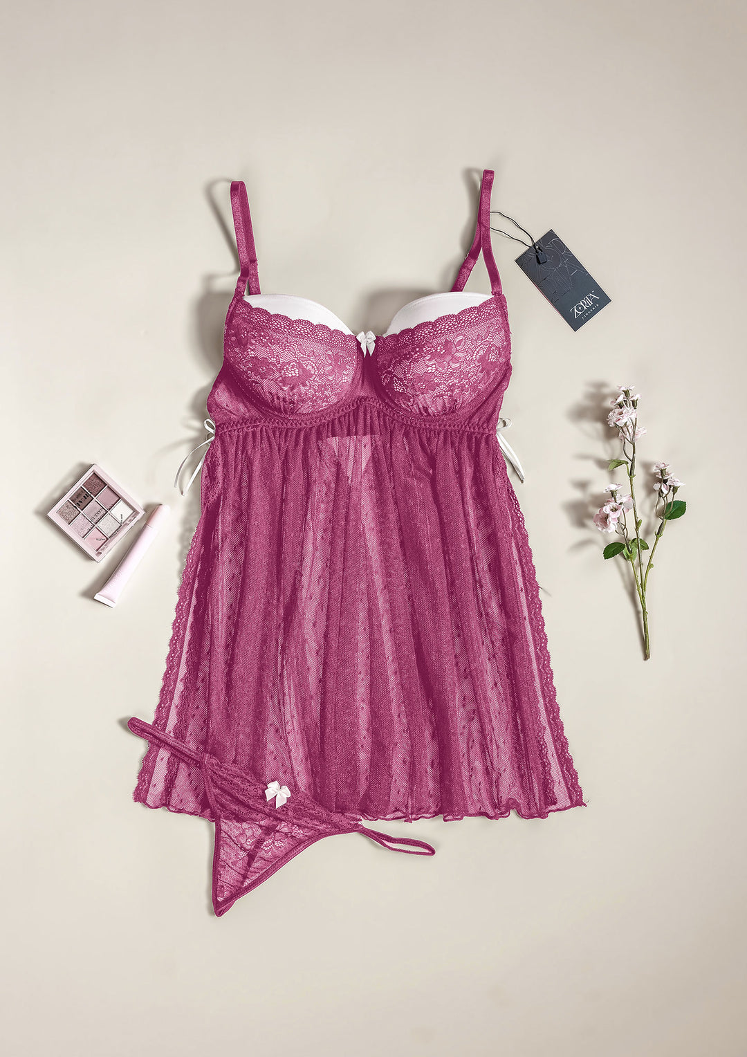 Lace Mesh Babydoll with Adjustable Straps