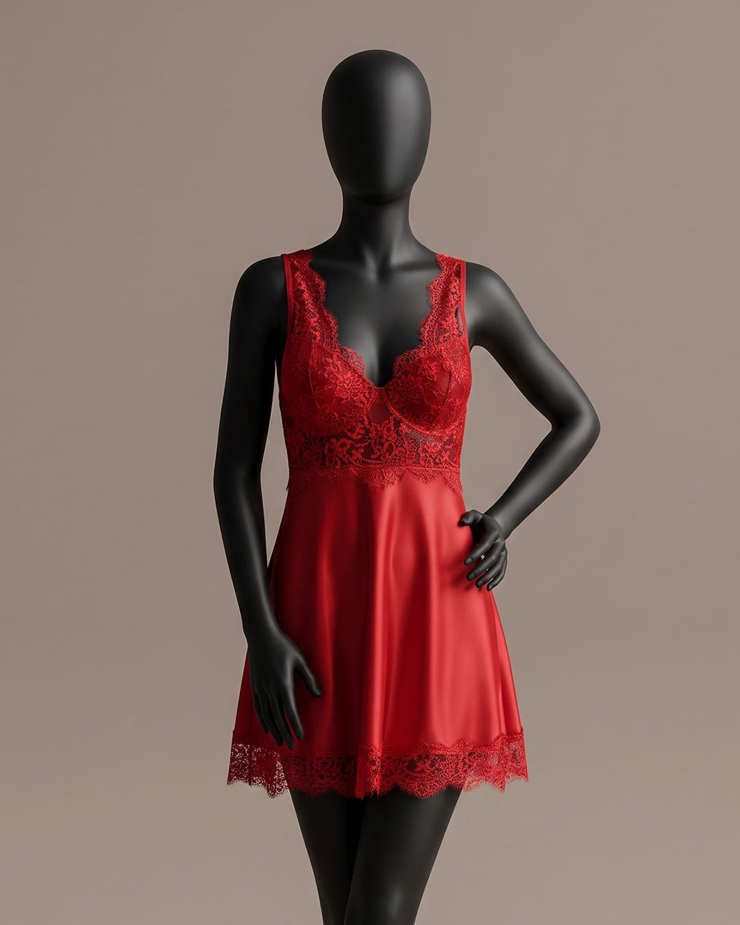 Satin & Lace Babydoll – Cameo (4382)