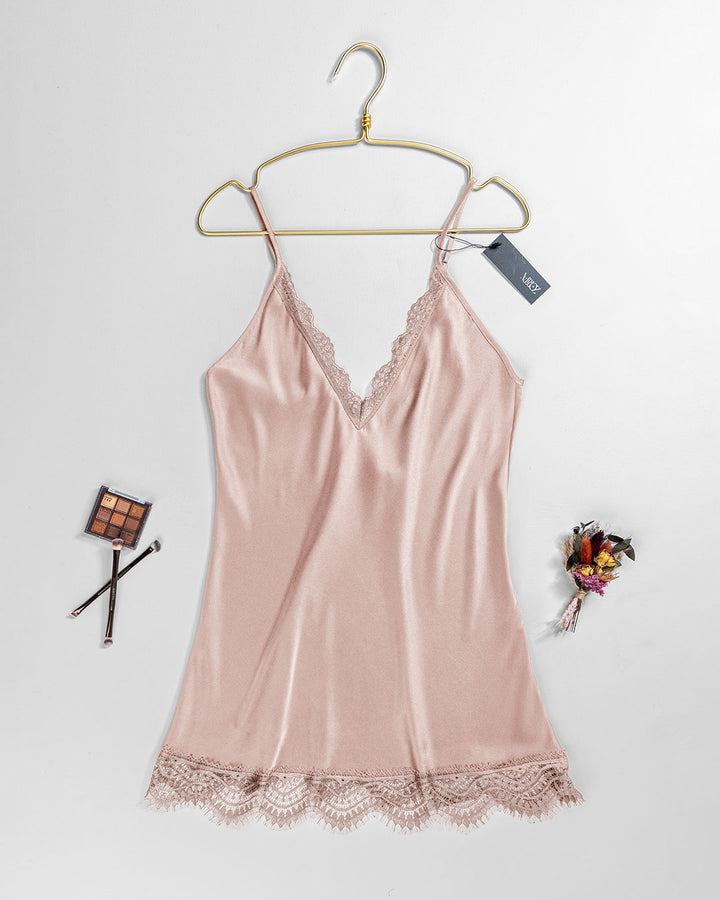 Satin Babydoll with Lace Trim – Ivory Hour (4408)