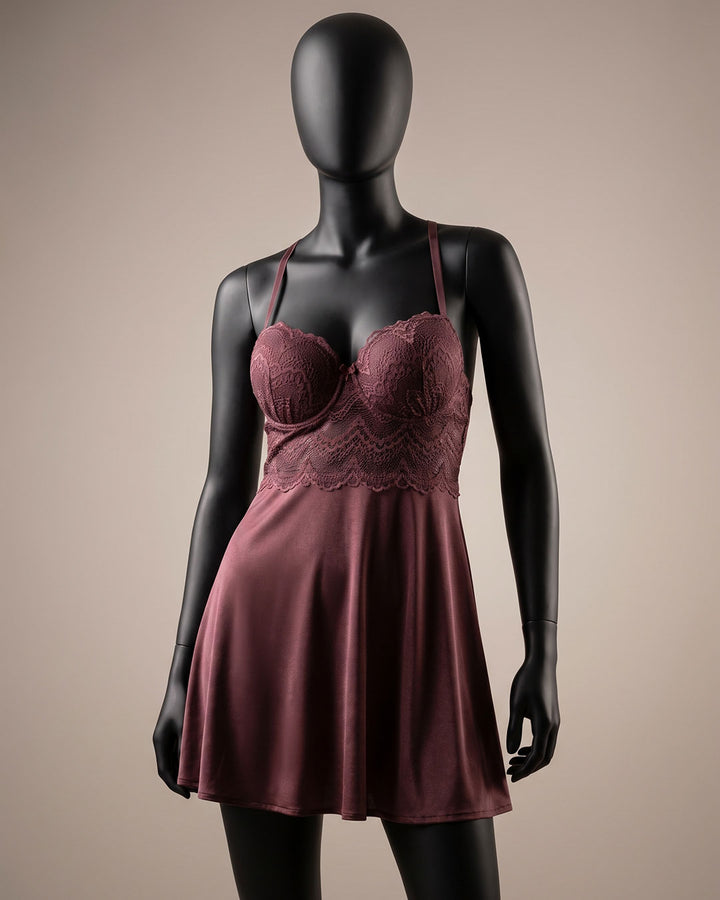 Satin & Lace Padded Babydoll – Silk Note (4409)