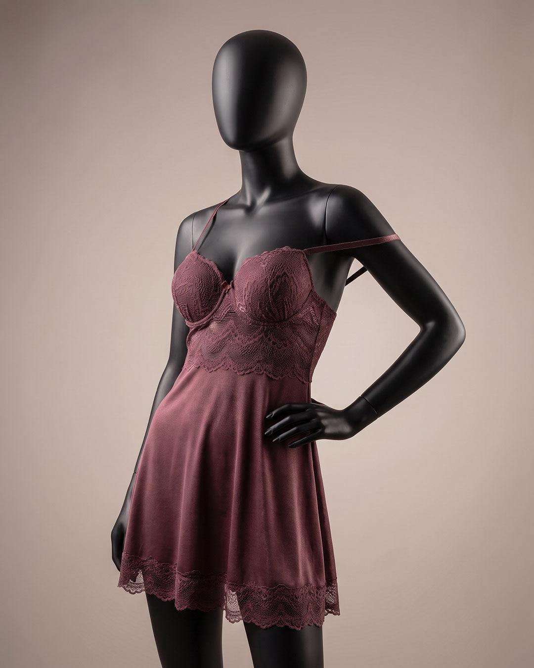 Satin & Lace Padded Babydoll – Silk Note (4409)