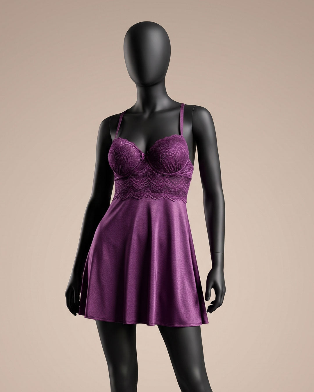 Satin & Lace Padded Babydoll – Silk Note (4409)