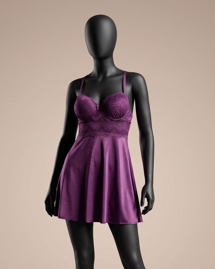 Satin & Lace Padded Babydoll – Silk Note (4409)