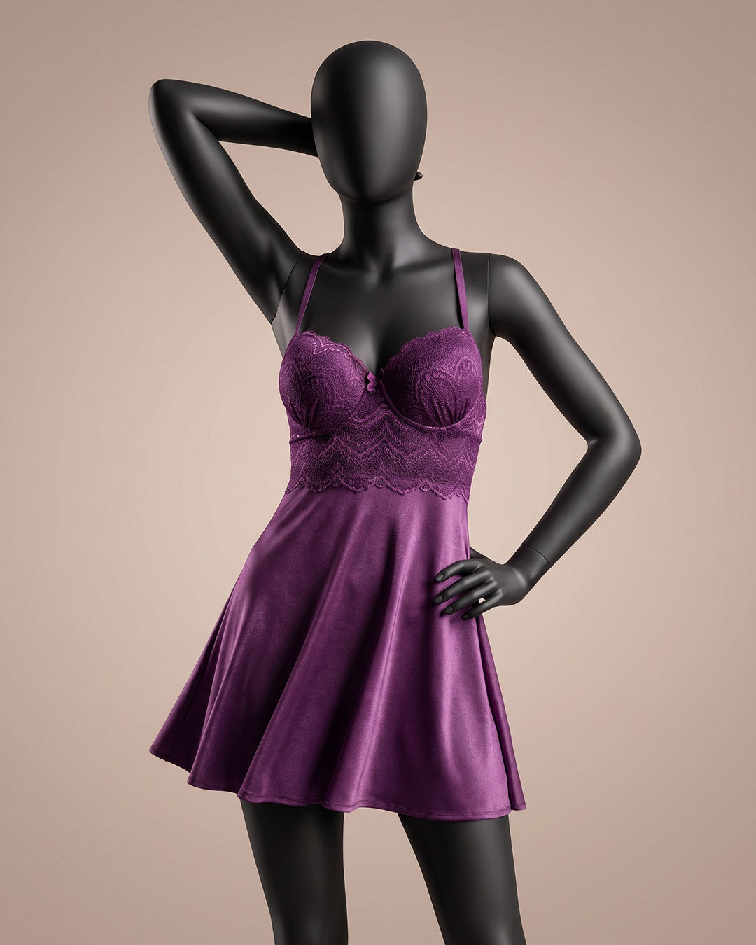 Satin & Lace Padded Babydoll – Silk Note (4409)