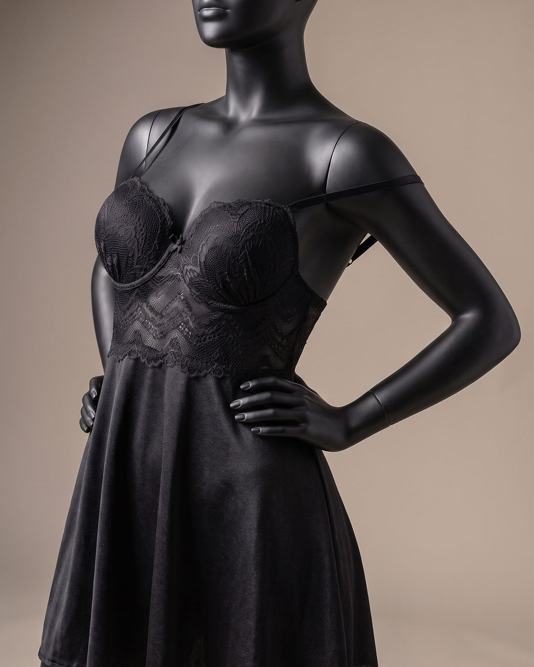 Satin & Lace Padded Babydoll – Silk Note (4409)