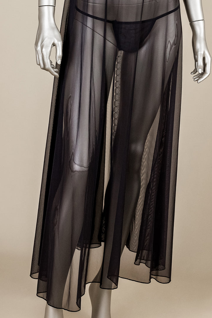 Lace Trim Open-Back Mesh Gown