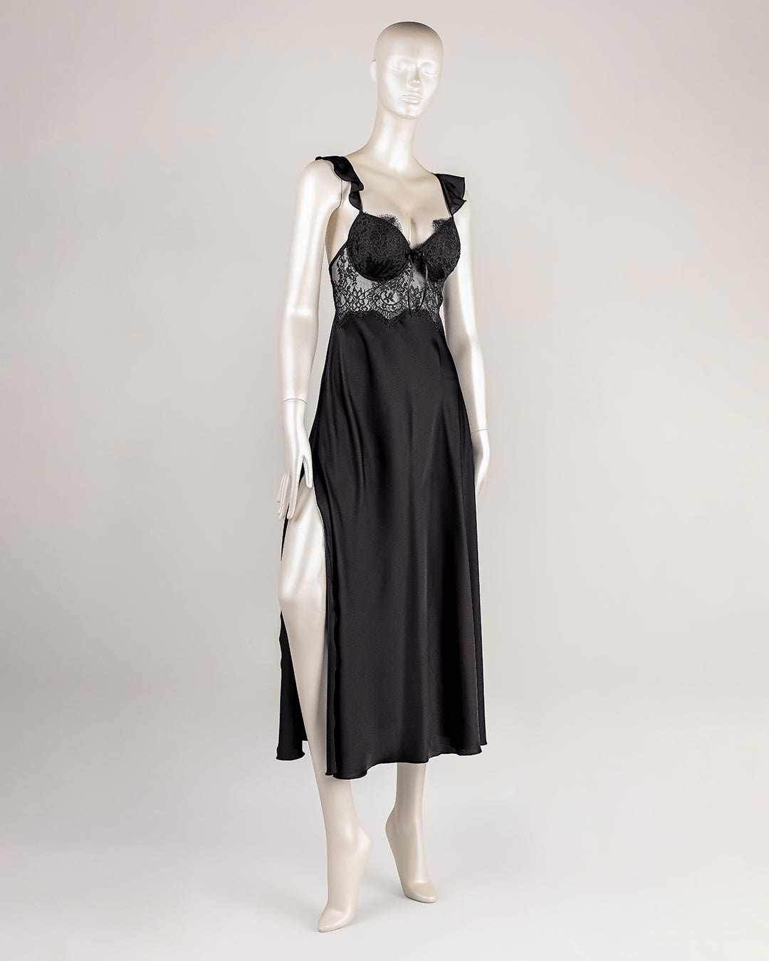 Lace Trim Satin Gown 4784-26