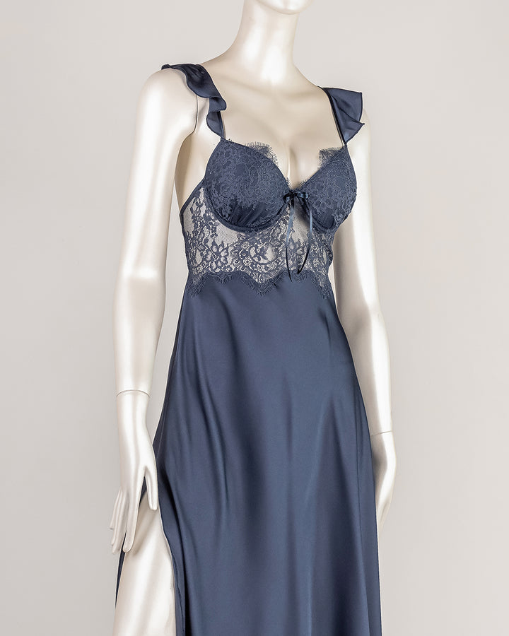 Lace Trim Satin Gown 4784-26