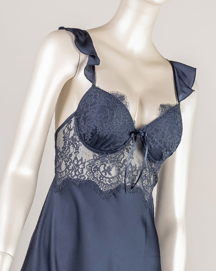 Lace Trim Satin Gown 4784-26