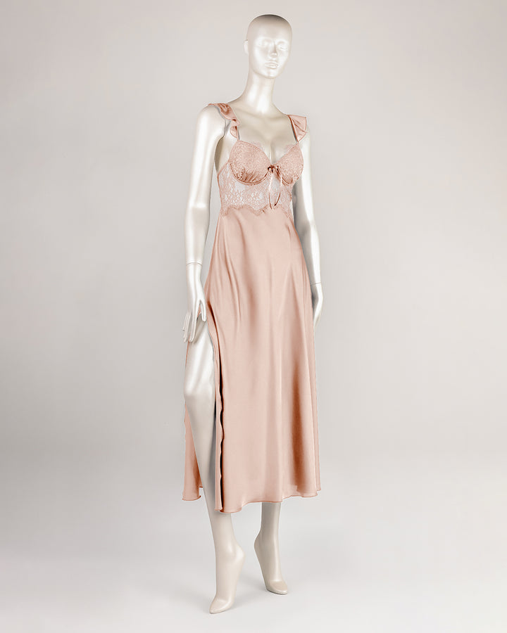 Lace Trim Satin Gown 4784-26