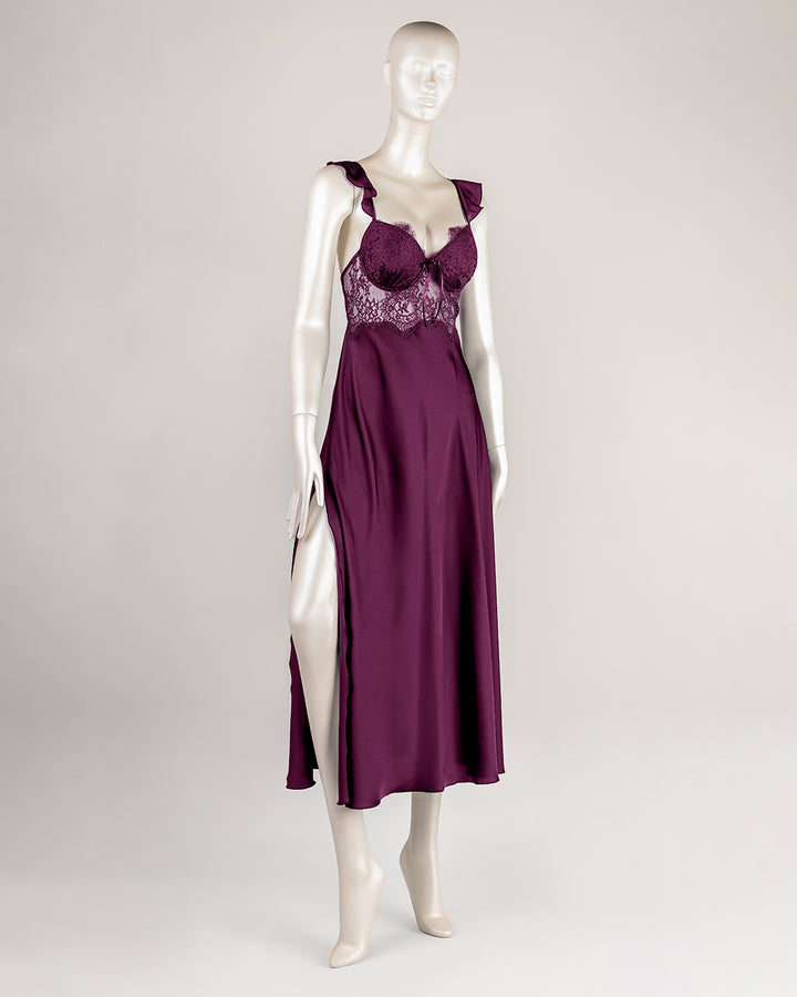 Lace Trim Satin Gown 4784-26