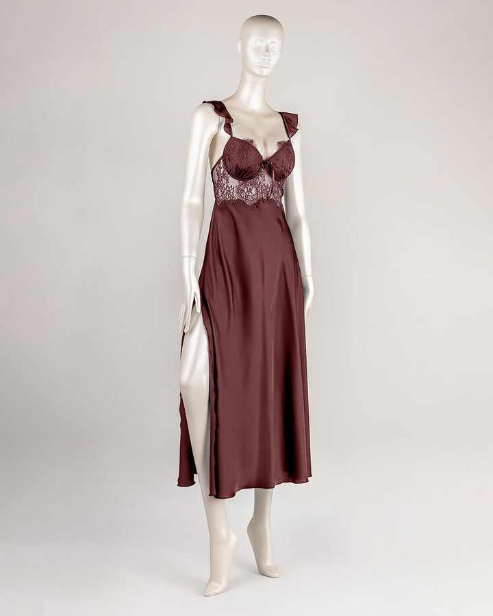 Lace Trim Satin Gown 4784-26