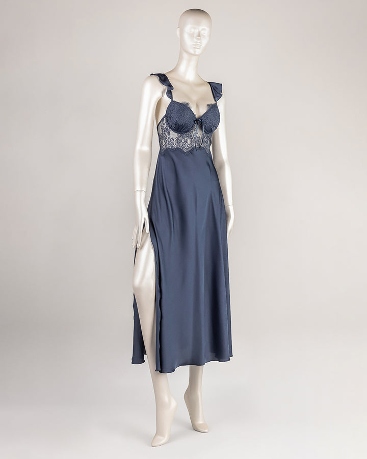 Lace Trim Satin Gown 4784-26