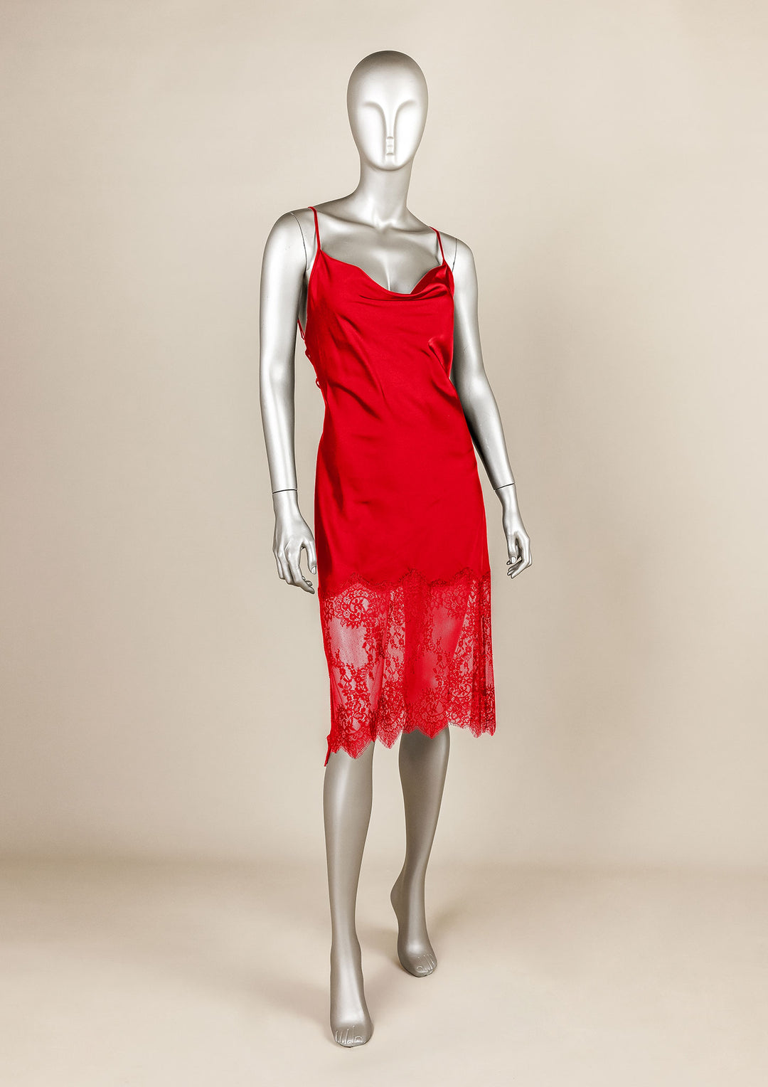 Satin Gown with Lace Trim