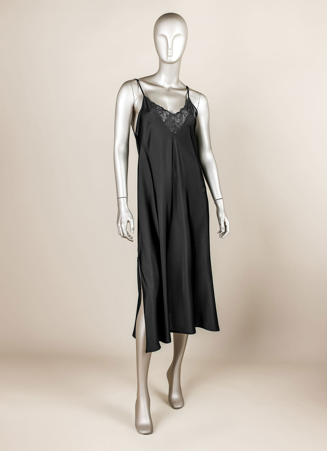 Satin Gown with Lace Trim