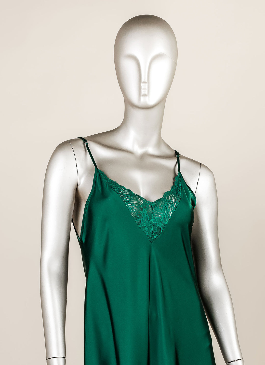 Satin Gown with Lace Trim