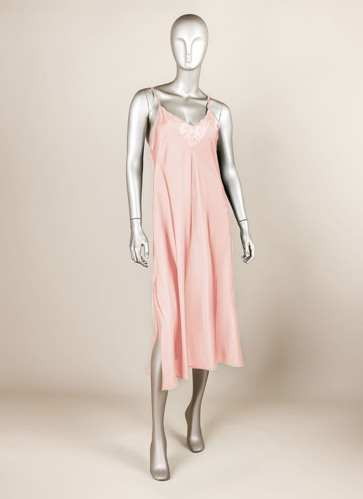 Satin Gown with Lace Trim