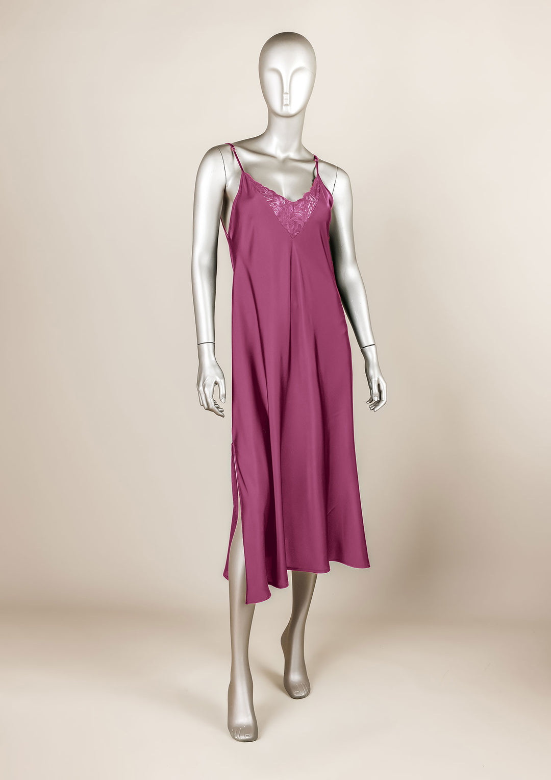 Satin Gown with Lace Trim