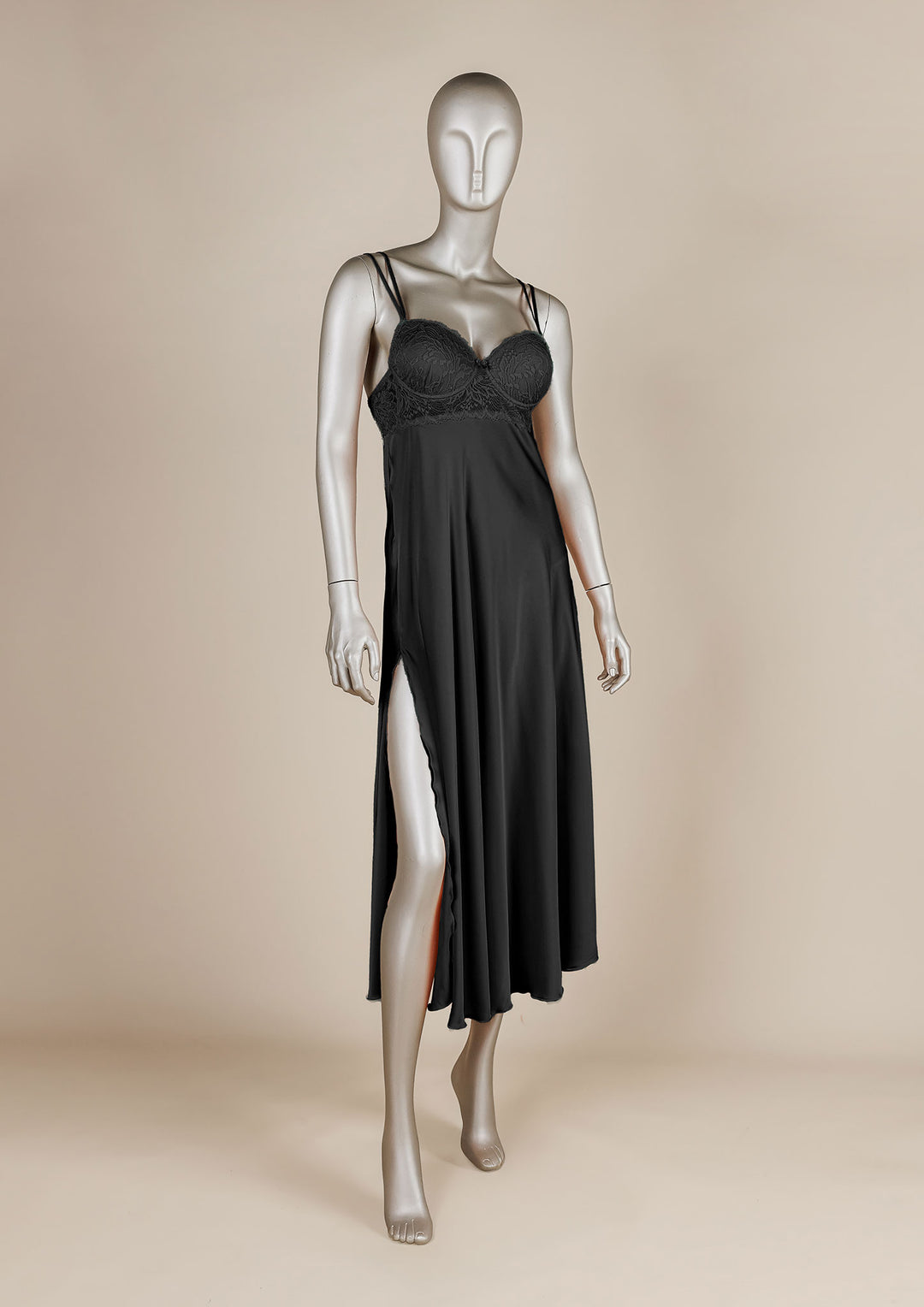 Lace-Trimmed Satin Gown