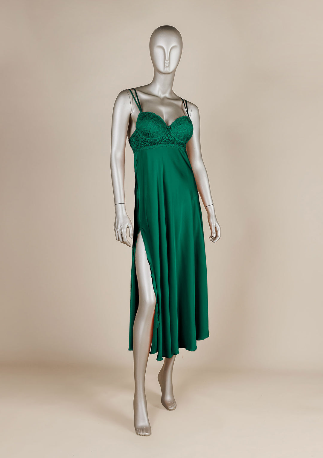 Lace-Trimmed Satin Gown