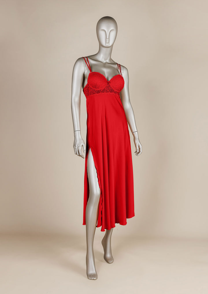 Lace-Trimmed Satin Gown