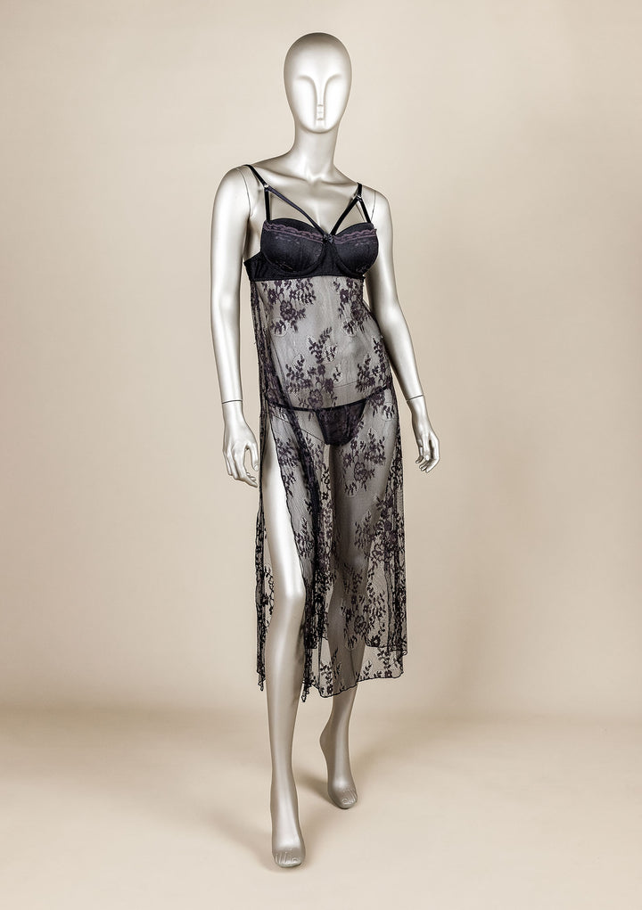 Padded Mesh Gown with Adjustable Straps