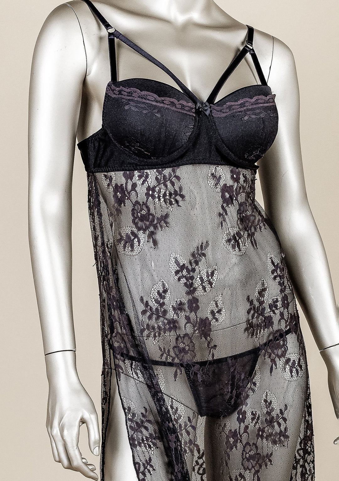 Padded Mesh Gown with Adjustable Straps