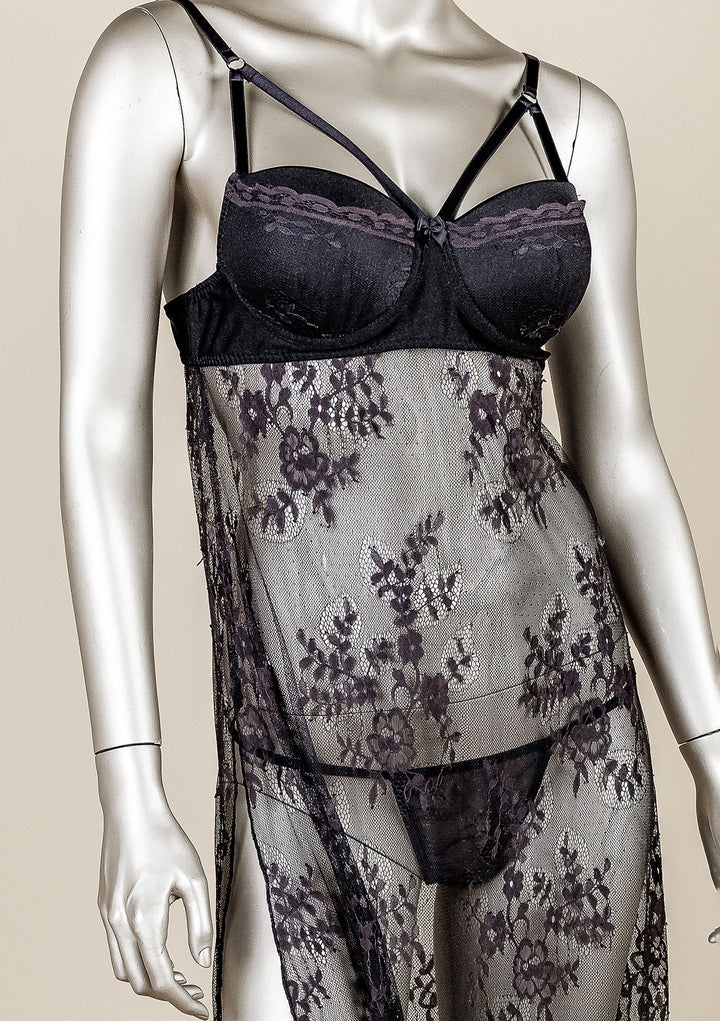 Padded Mesh Gown with Adjustable Straps