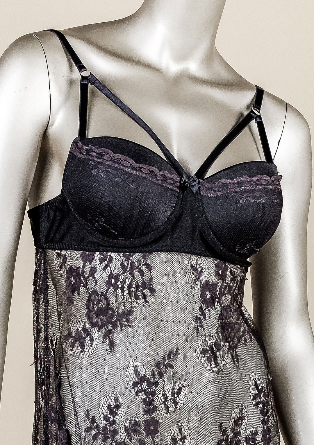 Padded Mesh Gown with Adjustable Straps