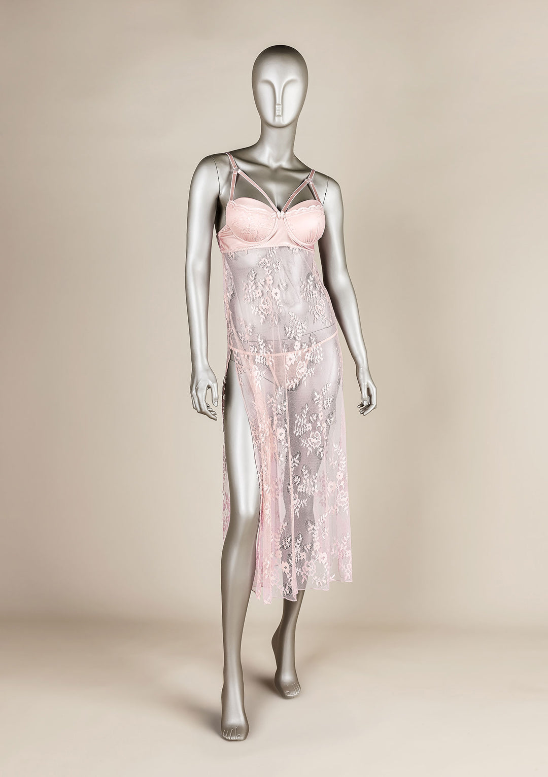 Padded Mesh Gown with Adjustable Straps