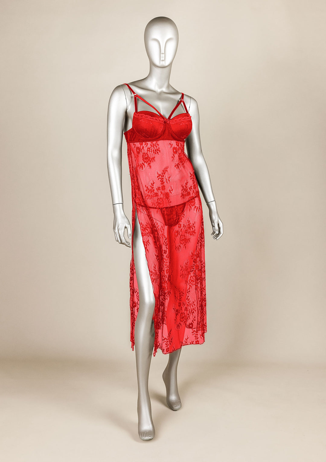 Padded Mesh Gown with Adjustable Straps