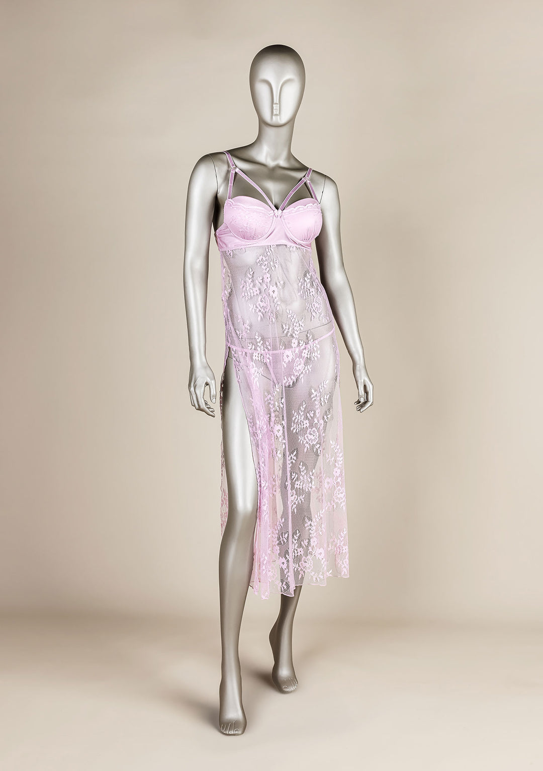 Padded Mesh Gown with Adjustable Straps