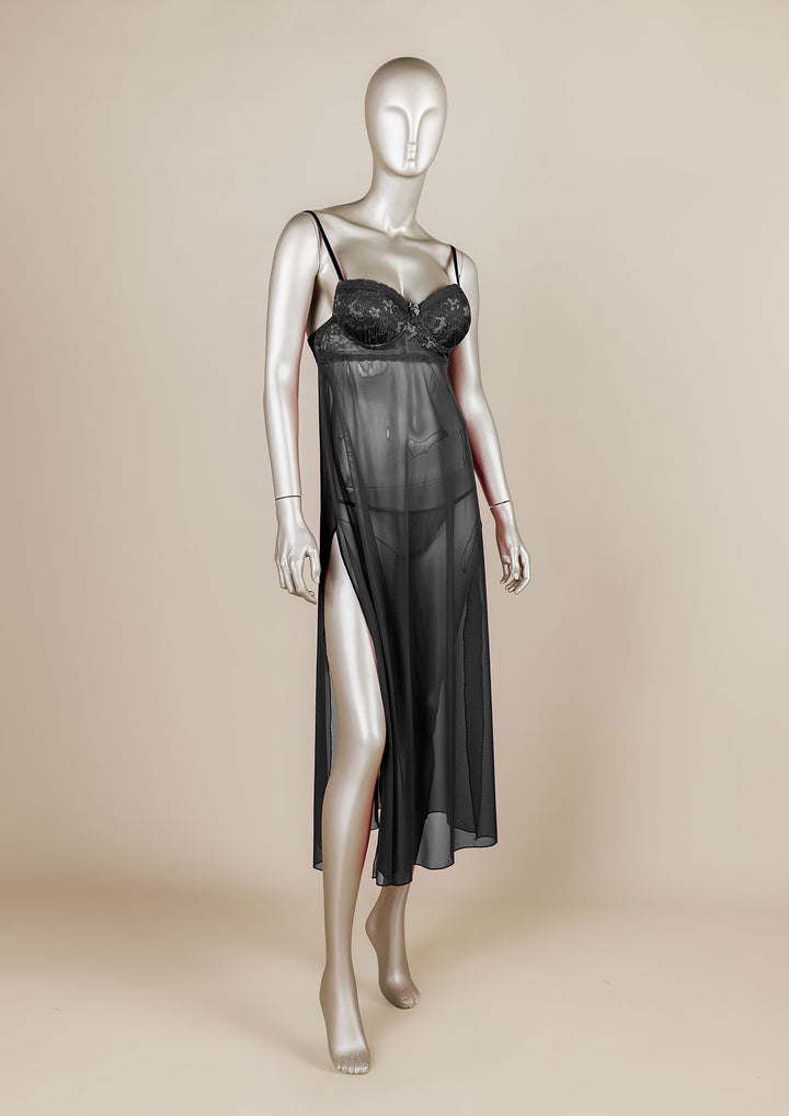 Padded Mesh Gown with Adjustable Straps