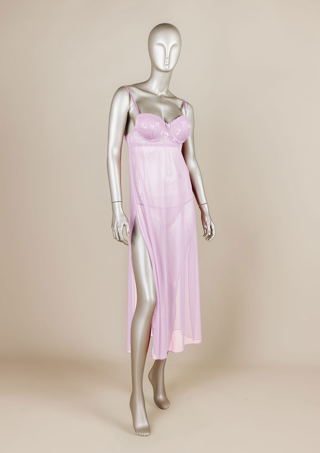 Padded Mesh Gown with Adjustable Straps