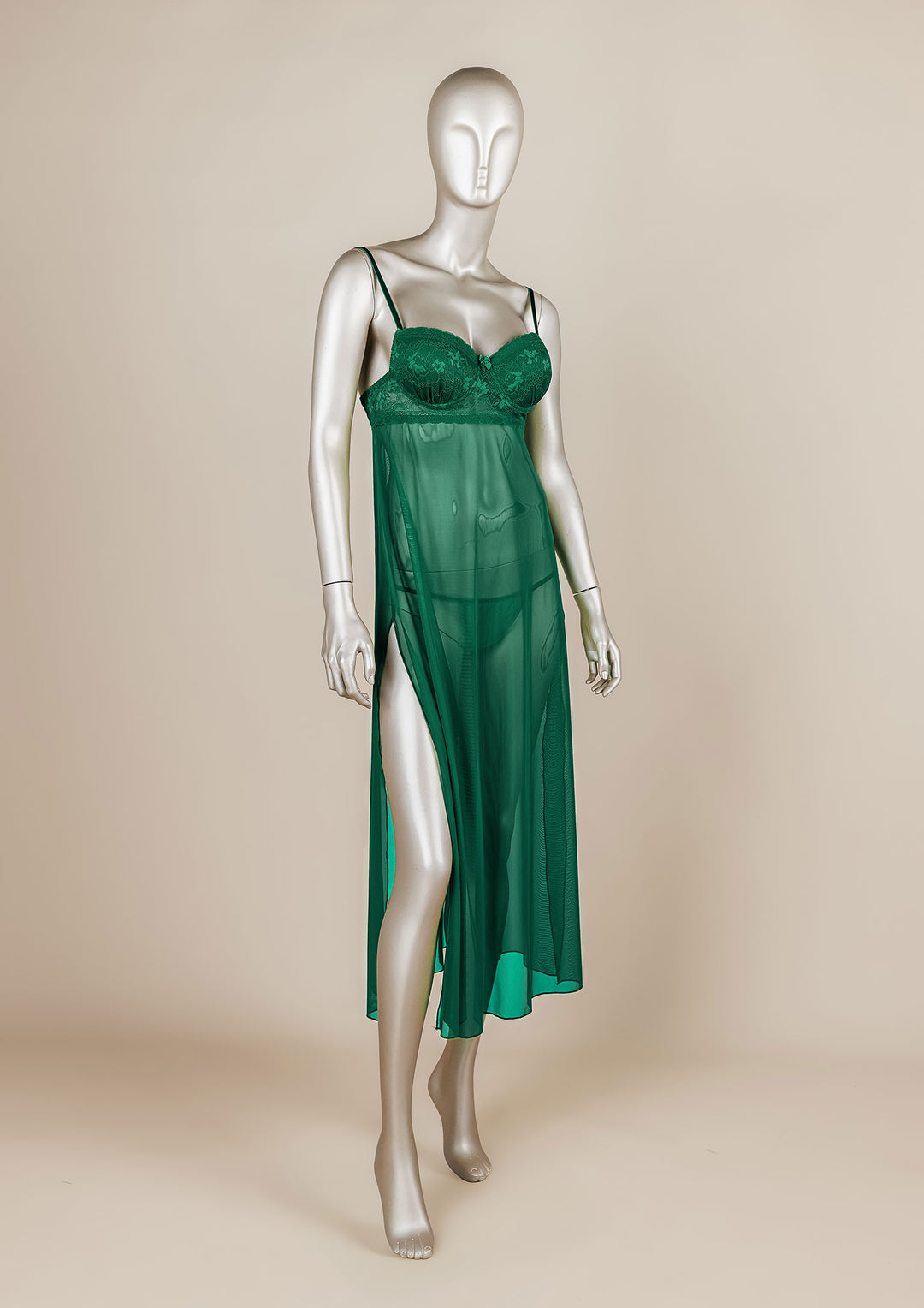 Padded Mesh Gown with Adjustable Straps