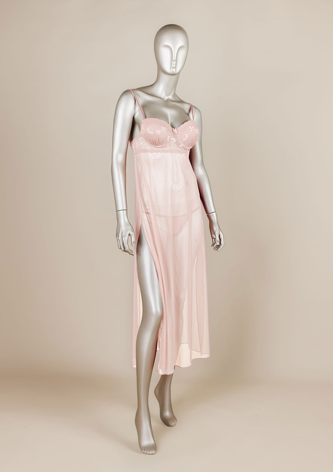 Padded Mesh Gown with Adjustable Straps