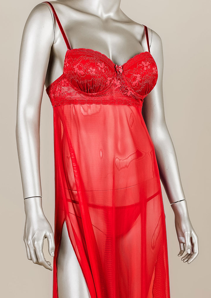 Padded Mesh Gown with Adjustable Straps