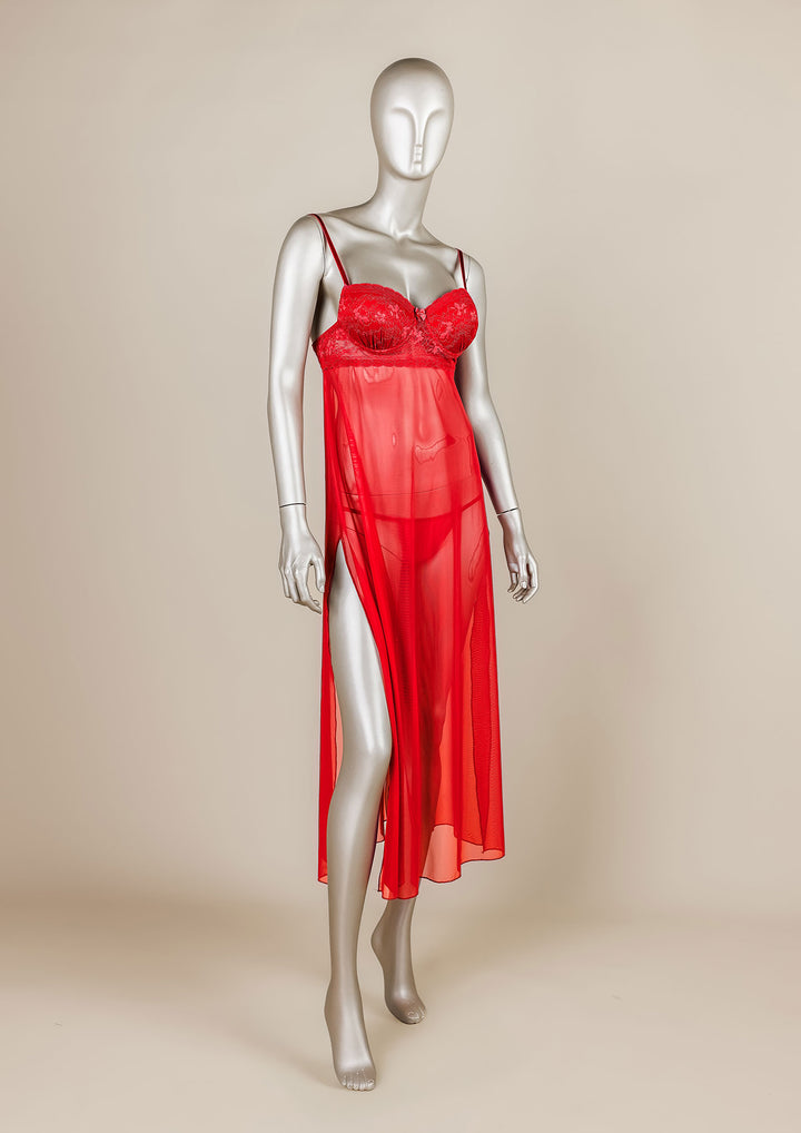 Padded Mesh Gown with Adjustable Straps