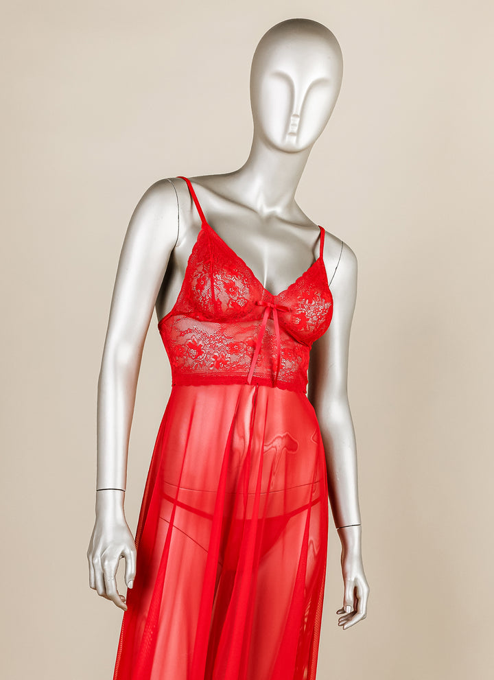 Padded Mesh Gown with Adjustable Straps